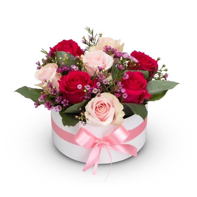 Box of pink roses